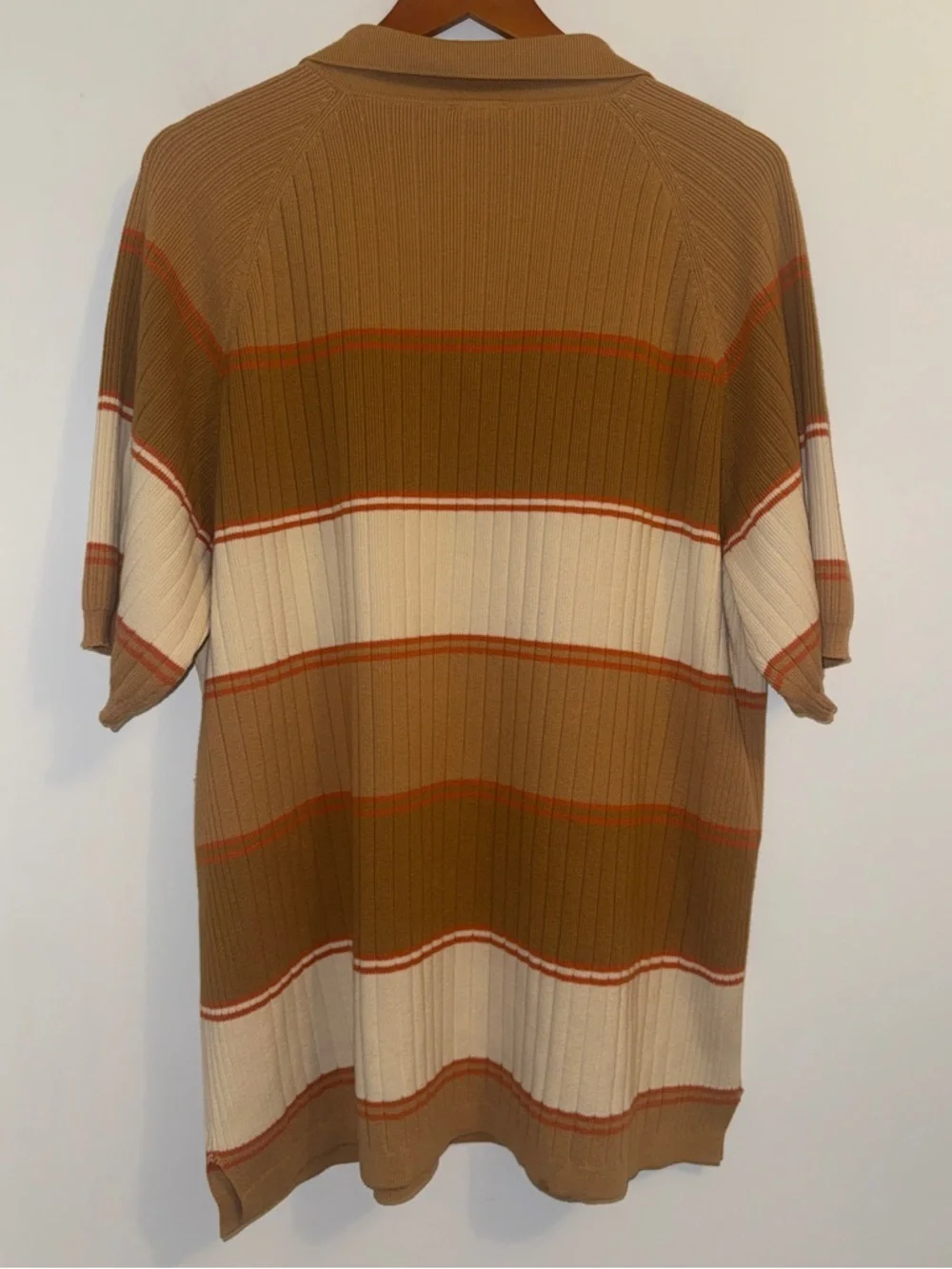 Vintage Y2K Reverb Ribbed Knit Polo Shirt Tan Brown Orange Striped XL